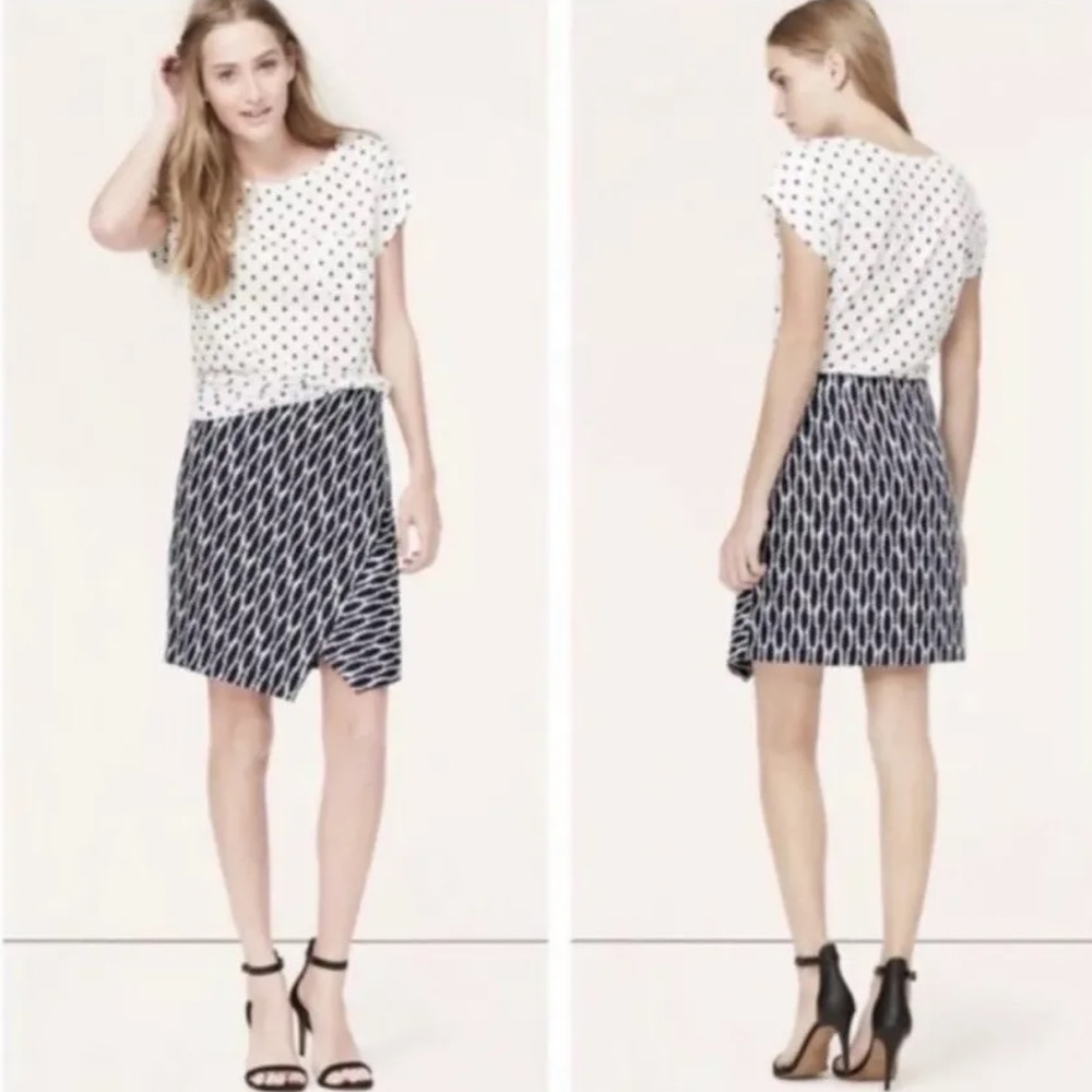 Loft Navy Print Faux Wrap Skirt, XXSP